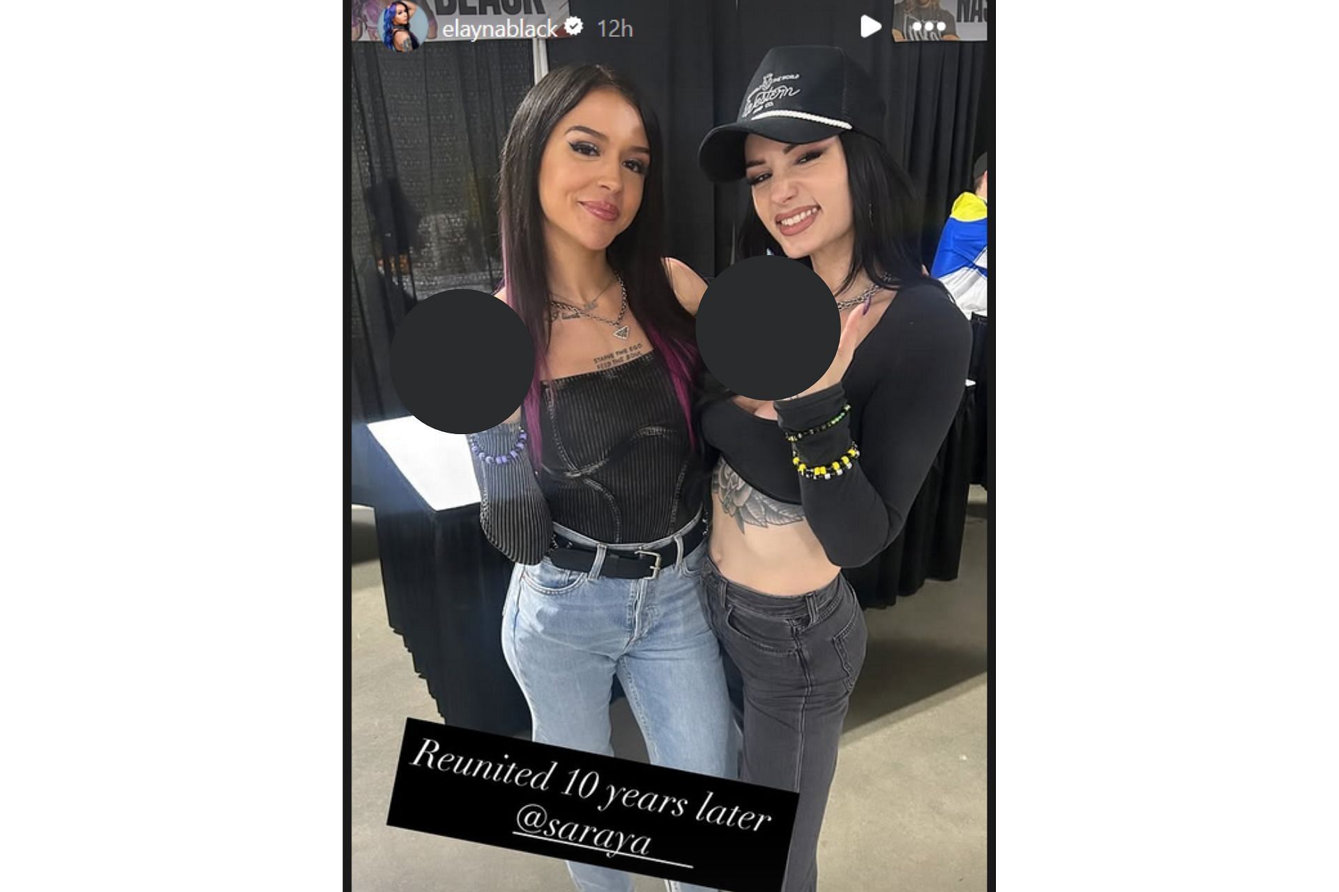 Elayna Black shared a picture with Saraya on her Instagram Story as they reunited after 10 years